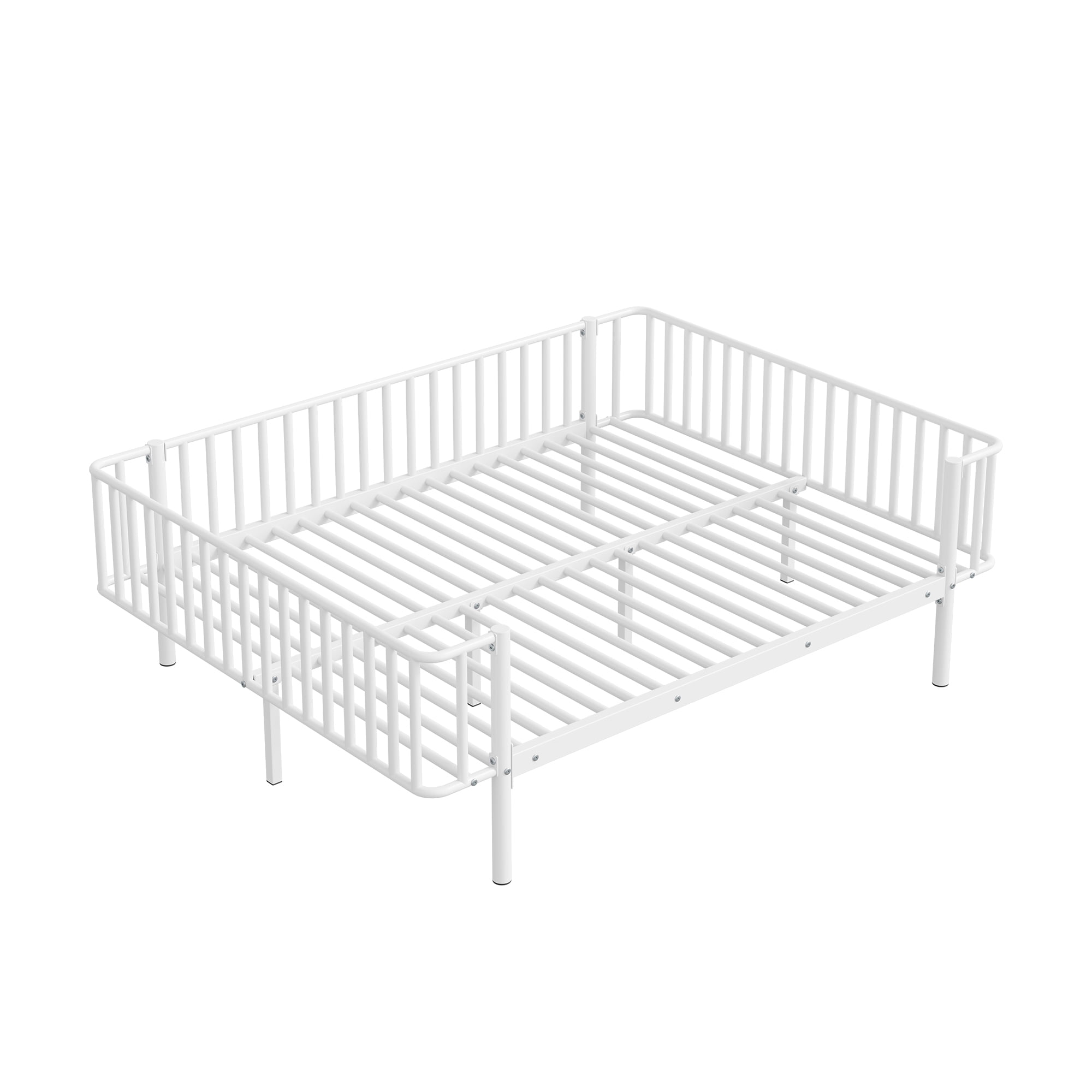 Euroco Metal Full Size Daybed, Sturdy Metal Sofa Bed with Guardrails, No Box Spring Needed, White