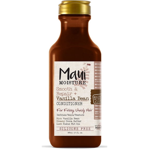 Maui Moisture Smooth & Repair   Vanilla Bean Anti-Frizz Curl Conditioner to Deeply Hydrate & Moisturize Thick, Coarse, Curly & Natural Hair, Vegan, Silicone- & Paraben-Free, 13 fl. oz