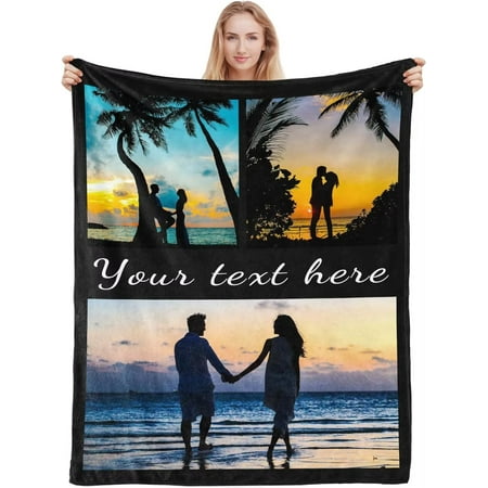 AISENIN Custom Blanket with Photo Name Customized Personalized Throw Blanket with Text Picture for Men Women Mom Dad Couple Girlfriend Boyfriend Wife Husband for Valentines Day Gift