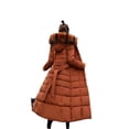 thumbnail image 4 of Chaqueta larga de algodón con cordones para mujer, chaqueta de algodón con cuello de piel grande, gruesa y cálida, con capucha, de color liso, por encima de la rodilla, 4 of 6
