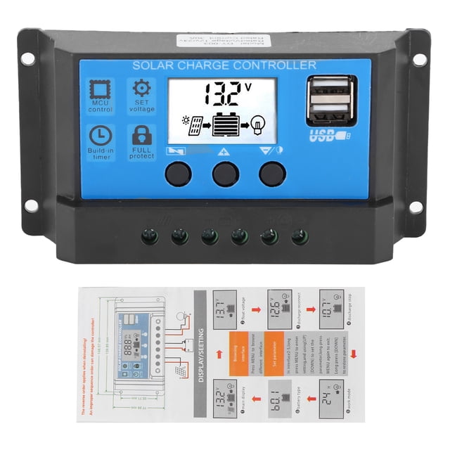 Controlador de carga solar LCD de 30 A, 12 V, 24 V, identificación automática, completamente 4-Control PWM por etapas