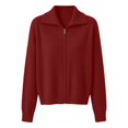thumbnail image 5 of LEKODE Womens Lapel Collar Full-Zip Wool Blend Cardigan Long Sleeve Soft Ribbed Knit Daily Outerwear Red M, 5 of 5