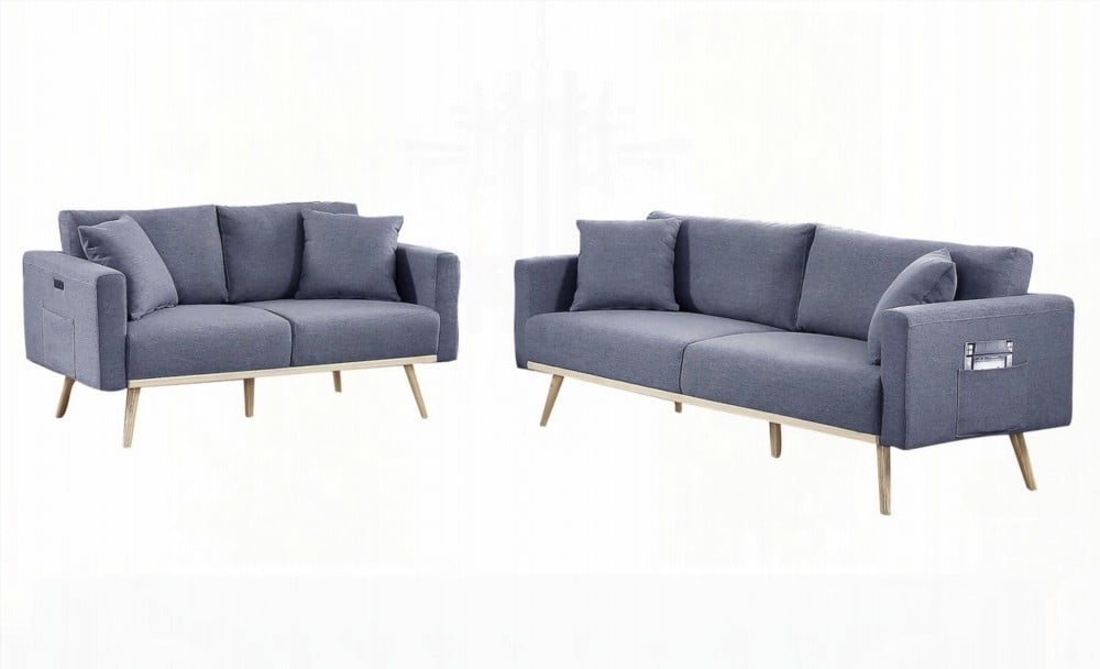 Modern Gray Linen Fabric Loveseat for Living Room with USB & Pockets (75"x30"x30"H)