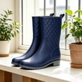thumbnail image 7 of Women Diamond Quilted Mid Calf Rain Boots, Pull On Low Block Heel Waterproof Shoes For Gardening Commute Rainy Outdoor Wear Blue 6, 7 of 7