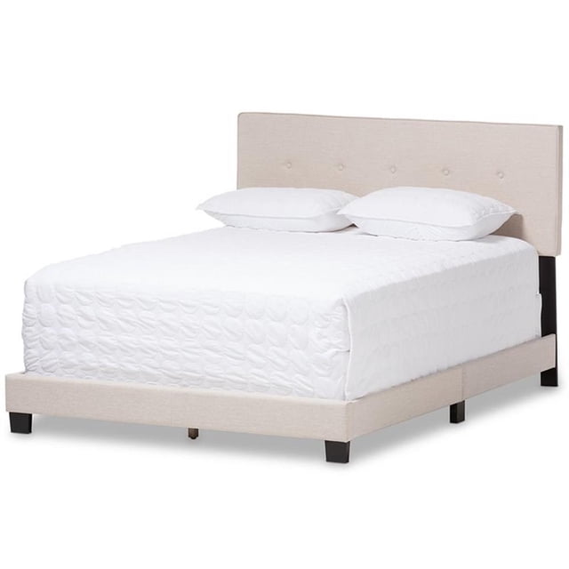 Baxton Studio Hampton Tufted Queen Low Profile Bed in Light Beige