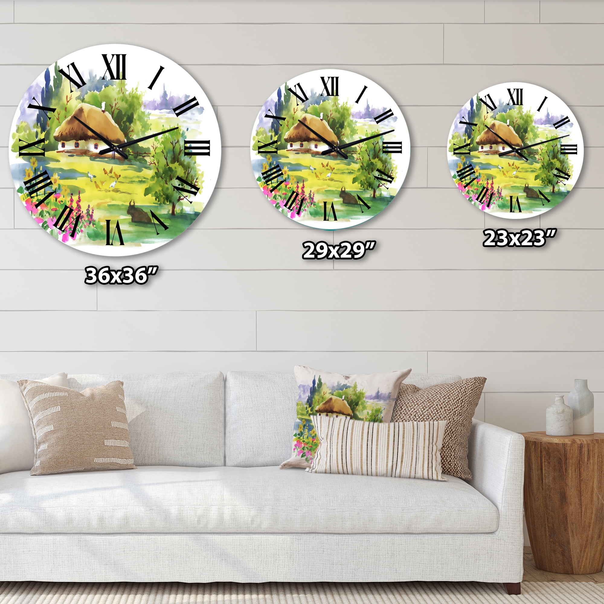Designart 'Rural House In Blossoming Greenlands' Traditional Wall Clock