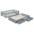 thumbnail image 2 of Twin Size Solid and Stable Wood Daybed with Fence Guardrails and 2 Drawers, Split Into Independent Floor Bed & Daybed (Gray), 2 of 16