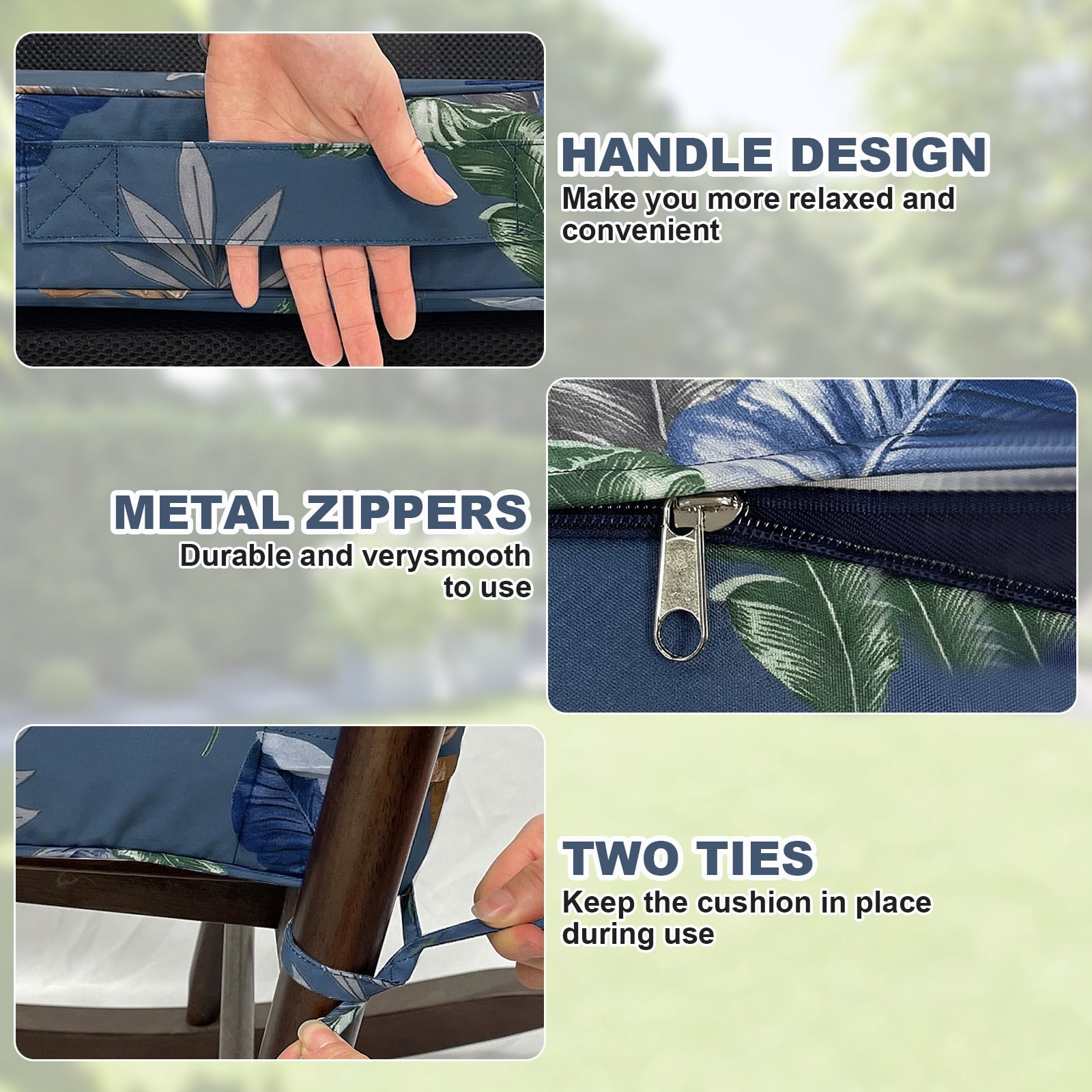Outdoor Seat Cushion Set 24 x 24 Inch Waterproof & Fade Resistant Patio Furniture Cushions with Removable Cover, Outdoor Sofa Replacement Seat & Back Cushions for Chair Sofa Couch, Blue Leaves