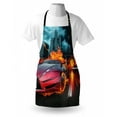 thumbnail image 4 of Cars Apron, Hot Red Concept Car in Blazing Tires Building and Birds Speeding Fast, Unisex Kitchen Bib with Adjustable Neck for Cooking Gardening, Adult Size, Orange Blau, by Ambesonne, 4 of 4