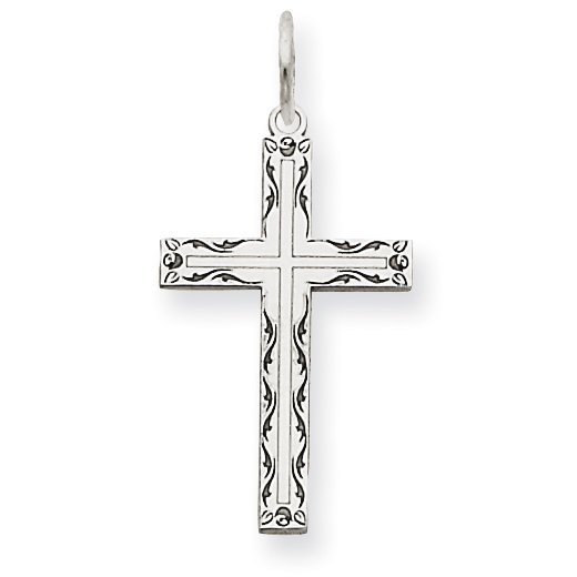 14K White Gold Laser Designed Cross Charm