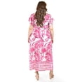 thumbnail image 3 of Vestido largo estampado hojas Roman Fashion /Tallas Extras, 4338 (Fiusha hojas) fucsia 42, 3 of 6