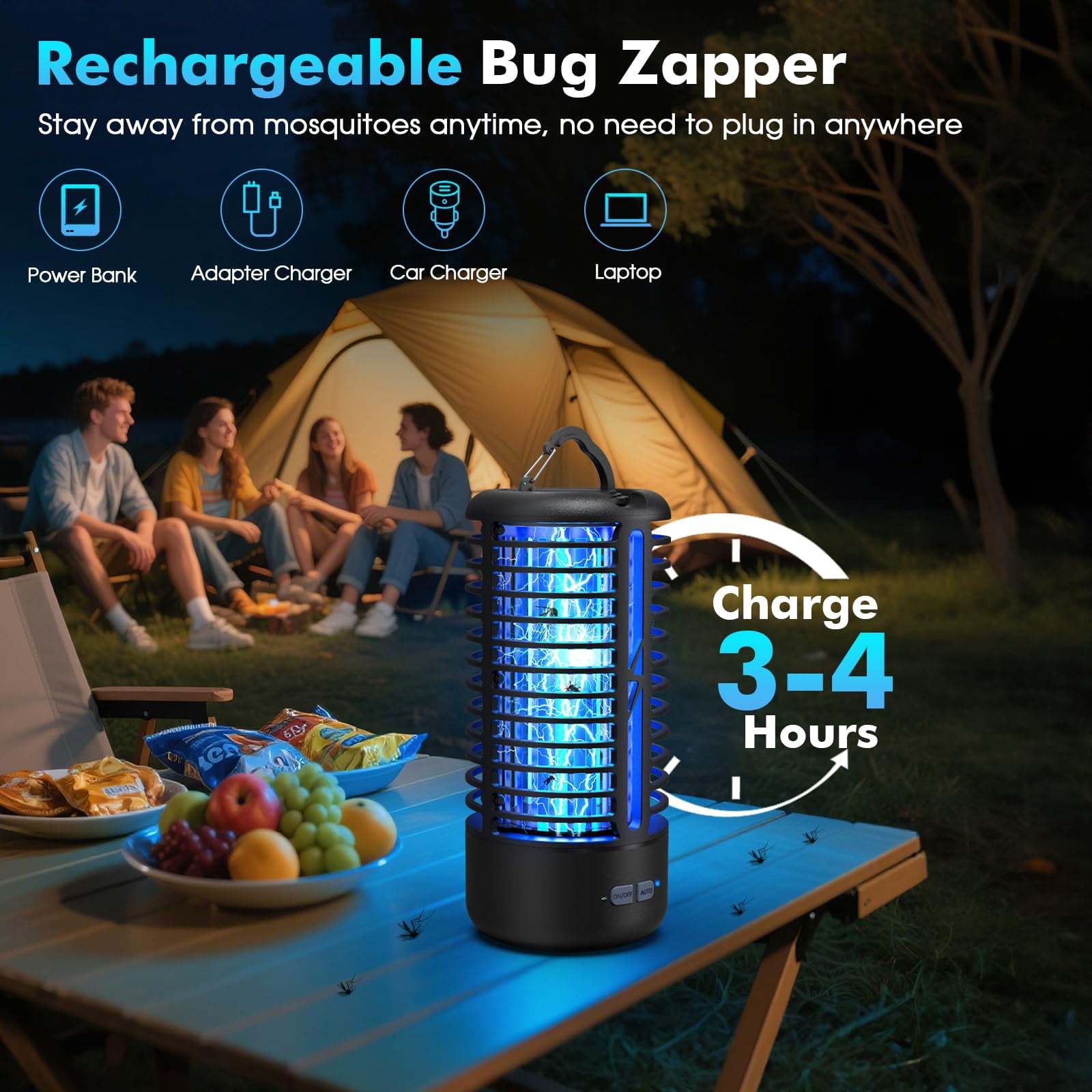 Bug Zapper Rechargeable Mosquito Zapper with Auto-Sensing for Home, Patio, Backyard, Camping