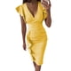 thumbnail image 1 of VISgogo Vestido de manga corta ajustado para mujer, de una pieza con escote en V profundo de color sólido en 10 colores, S / M / L / XL VISgogo moda, 1 of 9