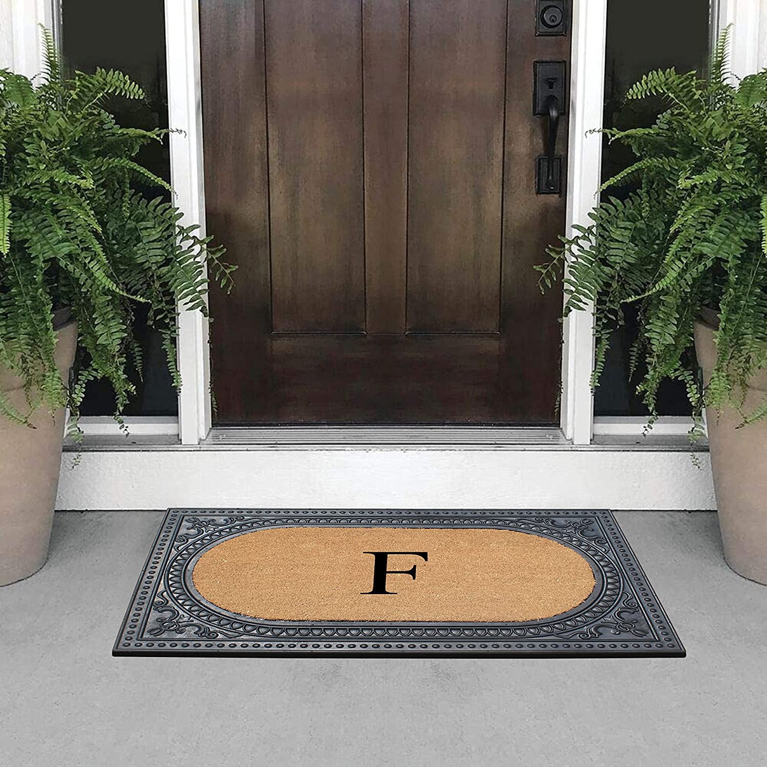 A1HC Natural Rubber & Coir 24x39 Monogrammed Doormat For Front Door, Anti-Shed Treated Durable Doormat for Outdoor Entrance, Heavy Duty, Low Profile, Easy to Clean, Long Lasting Front Porch Entry Rug