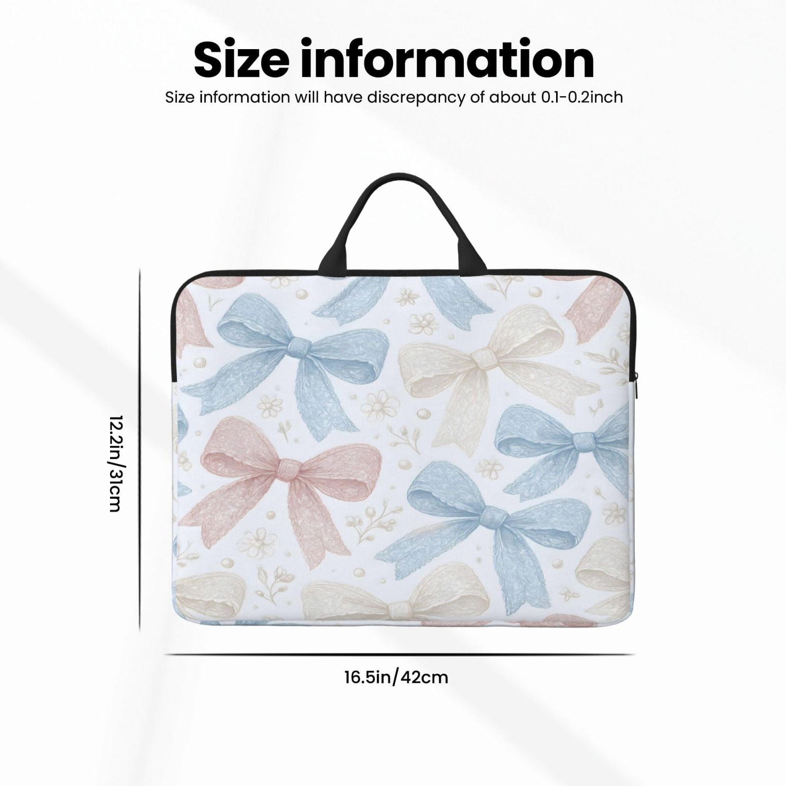 Laptop Sleeve Bag For Women Men 14inch Waterproof Durable Protective Computer Carrying Cover Handle Laptop Case Bag Romantic Vintage Lace Ribbon Bow Pattern