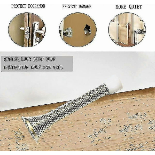 Door Stopper Wall Protector,spring Door Stops, Flexible Heavy Duty Door Stop, Child Proof, Rust Proof, Protect Wall From Damage,with White Rubber Bump