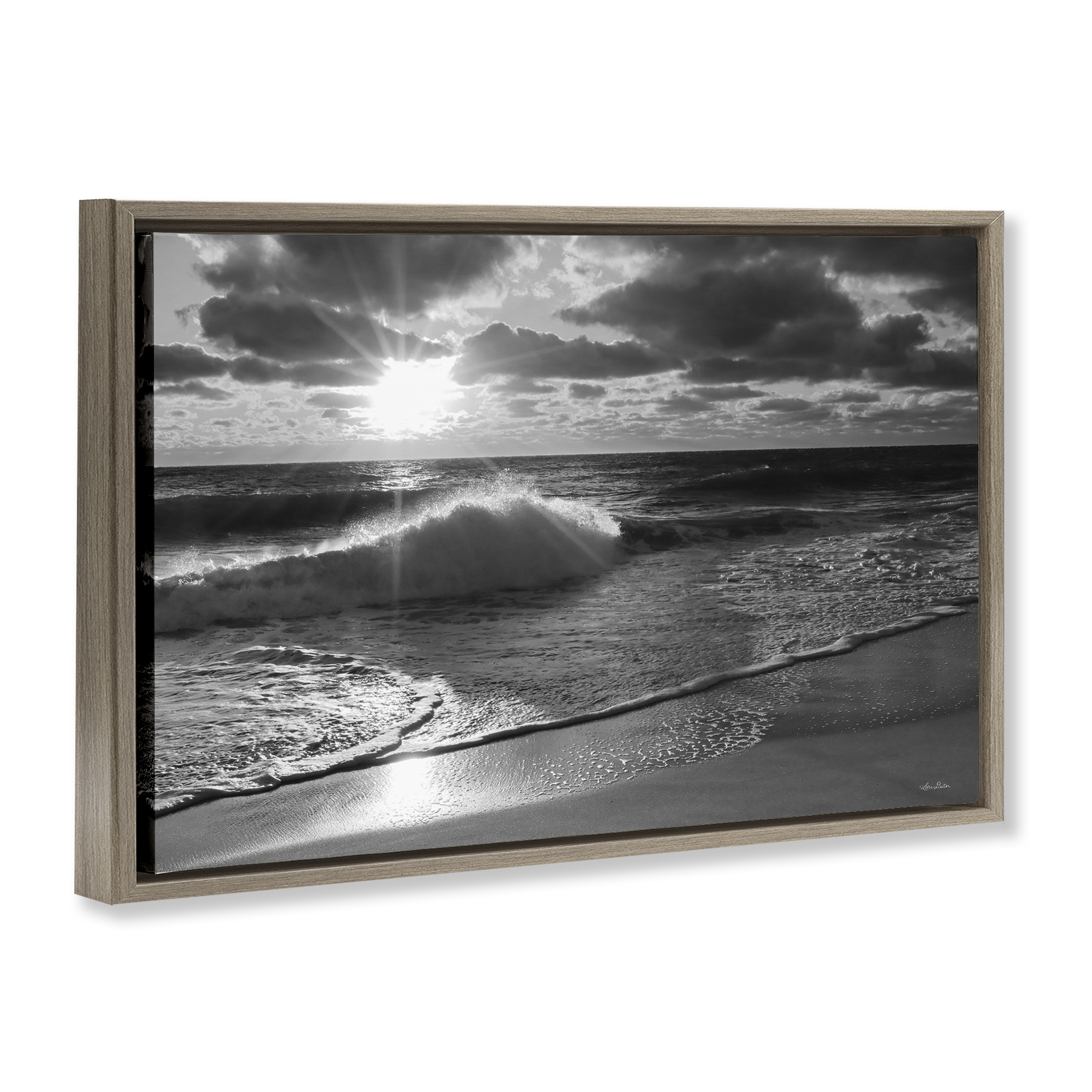 Stupell Industries Sunset Crashing Wave Landscape Photography Brown Floater Framed Canvas Art Print Wall Art, 31 x 21
