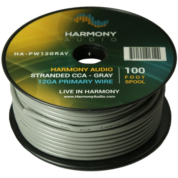 Harmony Car Primary 12 Gauge Power or Ground Wire 100 Feet Spool Gray Cable New
