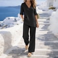 thumbnail image 2 of Taqqpue Two Piece Sets for Women Summer Travel Vacation Airport Outfits Linen Business Casual 2 Piece Sets Outfits Short Sleeve Flowy Top and Straight Wide Pants Oversized Loungewear Sets for Women, 2 of 8