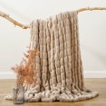 thumbnail image 3 of Battilo Fuzzy Faux Fur Throw Blanket, Soft Warm Reversible Rabbit Fur Blanket for Bed Couch, Tan Throw Blanket for Fall Winter and Spring, 50x60 Inches, 3 of 5