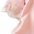 thumbnail image 4 of Embroidered Linen Tops for Women Dressy Casual Ruffle Mid-Sleeve Shirts Crew Neck Pullover Tees,Pink,3XL, 4 of 5