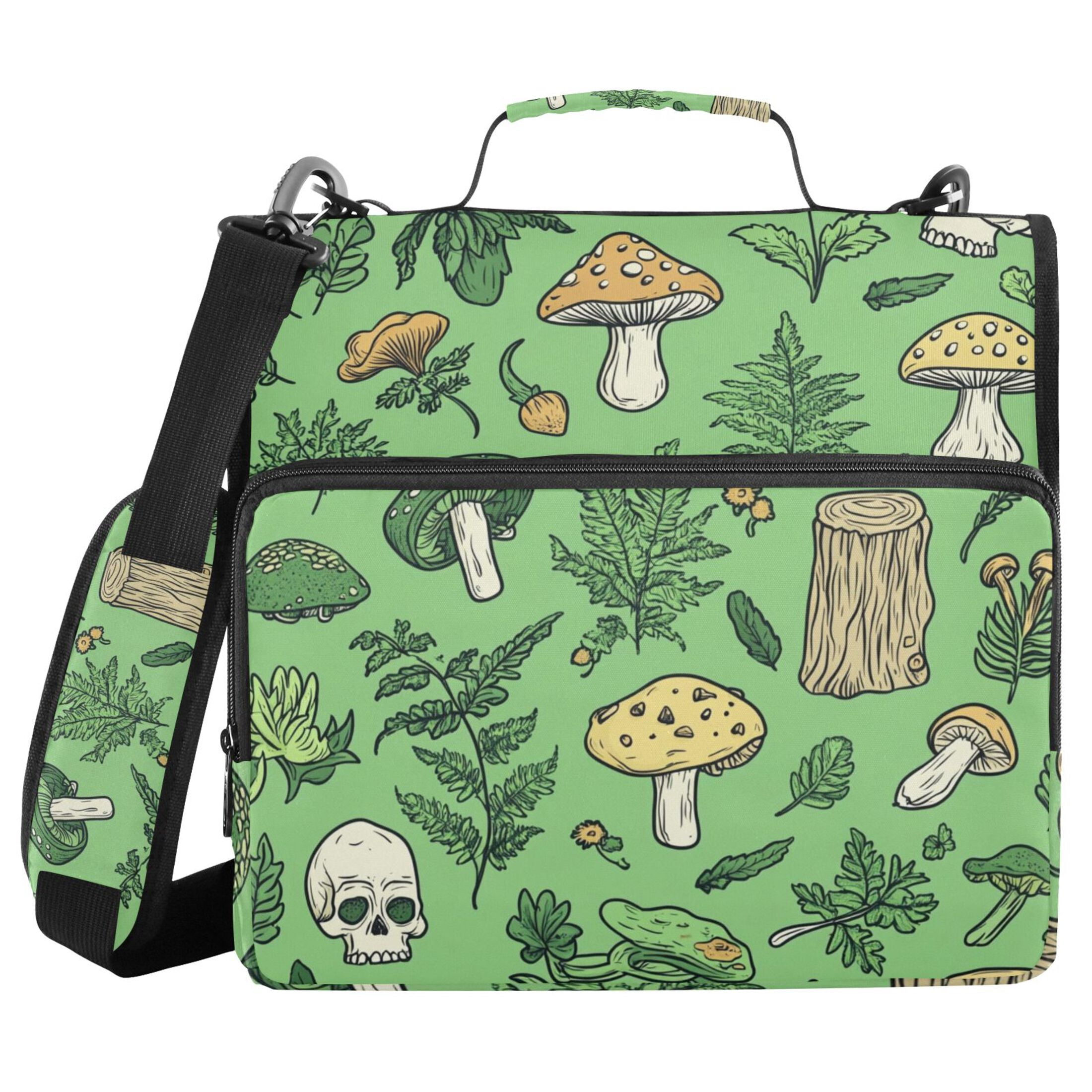ALAZA Zipper Binder Mushroom Skulls Leaf 3 Ring Trapper Keeper File Folder Organizer Bag