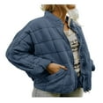 thumbnail image 2 of Women Stand Collar Quilted Jackets Long Sleeve Solid Color Full Zip Padded Jackets, 2 of 5