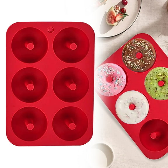Red Silicone Donut Pan, 6 Cavity Non-Stick Doughnut Baking Mold, Heat-Resistant & Dishwasher Safe, Easy Clean Kitchen Baking Gadget, 3 Inch Large Bagel Molds