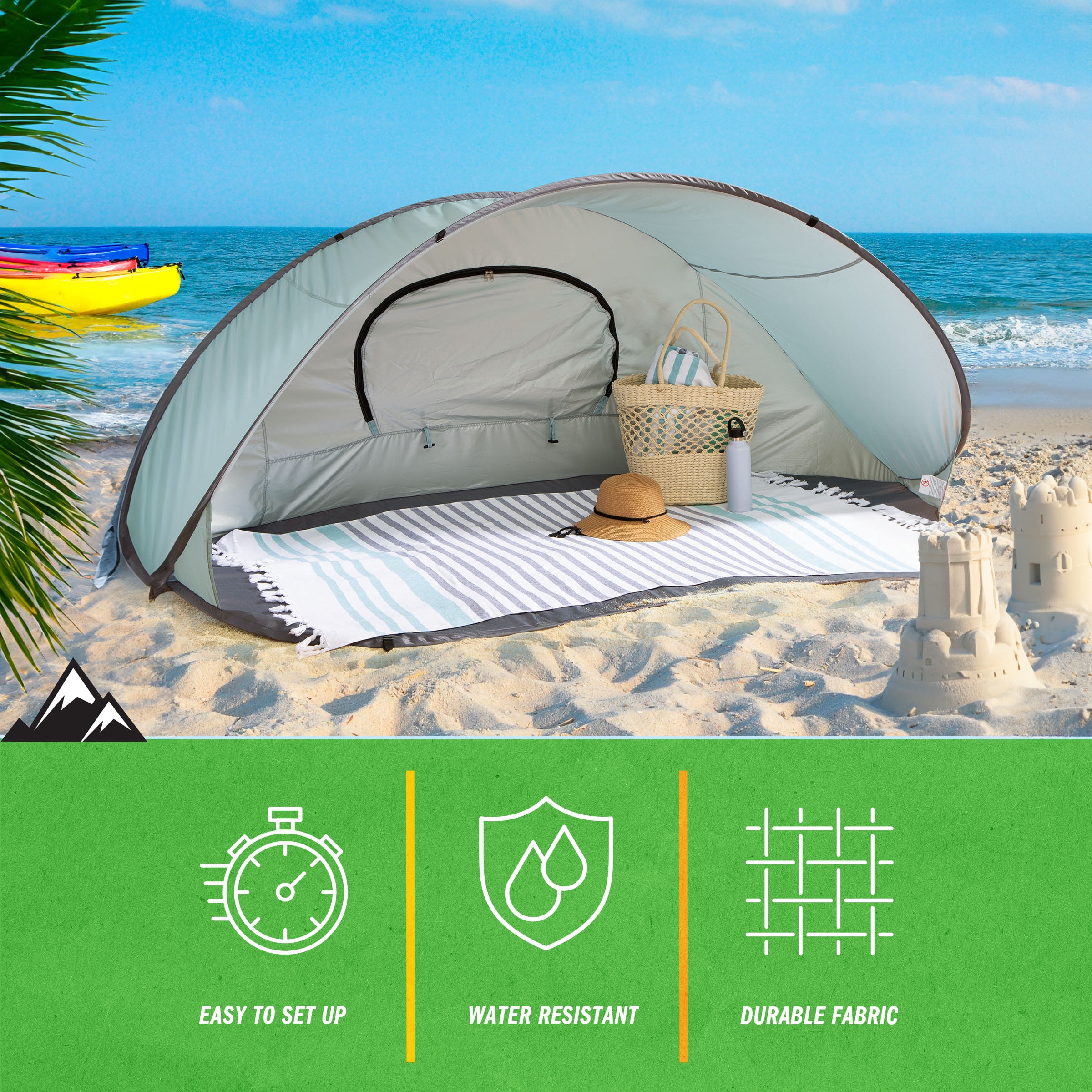 Wakeman Pop Up Beach Tent Sun Shelter - 2-3 Person UPF50+ UV Canopy, Blue