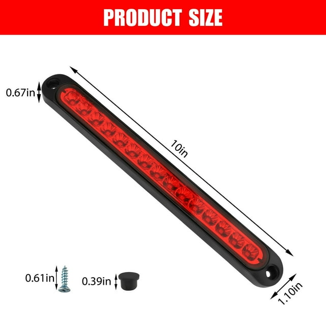 2 barras de luz trasera de remolque rojo ahumado de 10 pulgadas 15 LED, barra de luz trasera de giro de parada LED, barra de luz de identificación de remolque de camión, LED rojo ahumado de