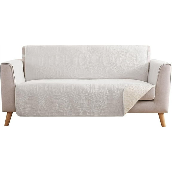 Stay in Place White Quilted Loveseat Couch Cover for 2 Cushion Couch, Water Repellent Love Seat Quilted Sofa Covers Washable, Pet Friendly Slipcovers (Loveseat 48", White)