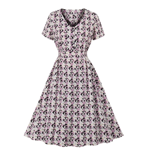 Vestido estampado floral de manga corta con cuello en V elegante casual sexy de moda para mujer Pompotops ghjkhdj17452