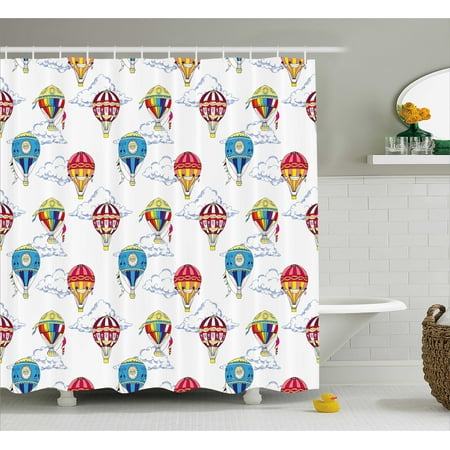 colorful shower curtain hand drawn sketches clouds and hot air balloons kids playroom nursery - Colorful Shower Curtains colorful shower curtain hand drawn sketches clouds and hot air balloons kids playroom nursery - Colorful Shower Curtains