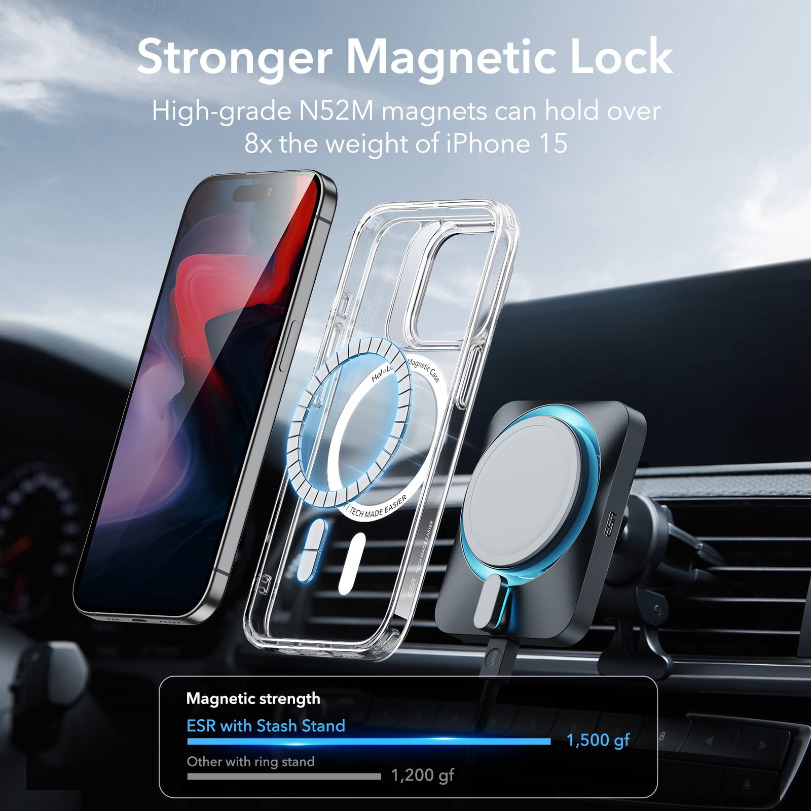 ESR Kickstand Case with HaloLock Compatible with iPhone 15 Pro Max Case, with adjustable Camera Guard, Compatible with MagSafe, Ultra-high Hardness Protection, Clear