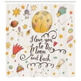 thumbnail image 3 of Quote Shower Curtain, Romantic Cartoon Style Celestial Elements with I Love You to the Moon and Back Slogan, Fabric Bathroom Set with Hooks, 69W X 84L Inches Extra Long, Multicolor, by Ambesonne, 3 of 3