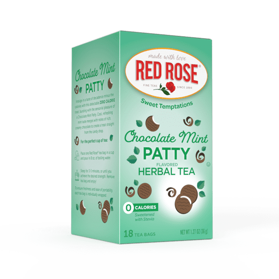 Red Rose Sweet Temptations Dessert Tea Chocolate Mint Patty, Zero Carbs, Zero Sugar Bursting with Flavor Delicious Beverage Herbal Tea, 18 Count Fruit Naturally Flavored Herbal Tea