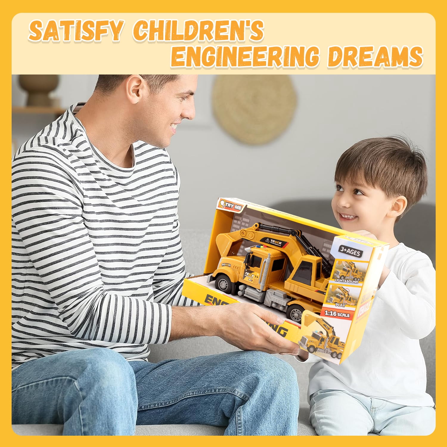Kids Toys for 3 4 5 6 7 8 Years Old Boys, Excavator Truck Toy with Lights, Sounds, Toddler Friction Powered Truck Vehicle Toy for Boys Christmas Birthday Gifts