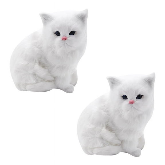 2X Realistic Cute Simulation Stuffed Plush White Persian Cats Toys Cat Dolls Table Decor Kids Girls