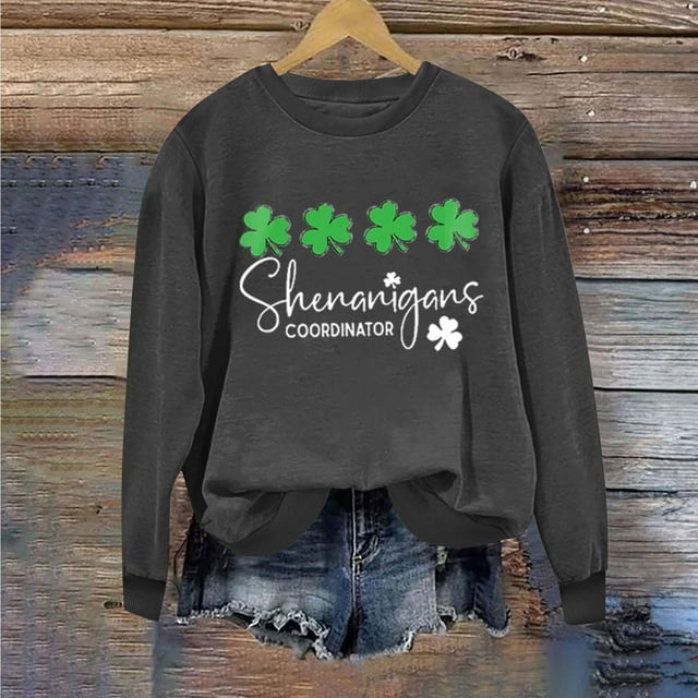 T-shirts de la Saint-Patrick pour Femmes Col Rond Imprimé Manches Longues Chandails en Molleton pour Femmes