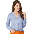 thumbnail image 2 of Camisa con Cuello en V y Solapa con Botones y Lunares en Forma de Corazón para Mujer Allegra K Azul L, 2 of 6