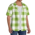 thumbnail image 2 of Uemuo White Green Plaid Pattern Cotton Linen Short Sleeve Shirts,Casual Lightweight Button Down Shirts,Vacation Beach Summer Tops-Small, 2 of 7
