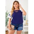 thumbnail image 3 of ABPHQTO Camiseta de talla grande con manga raglán y cuello en V azul entrecruzado para mujer, 3 of 5