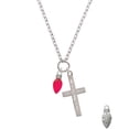 thumbnail image 2 of Delight Jewelry Silvertone Christmas Lights - Hot Pink Resin I Have Plans for You Engraved Cross Zoey Necklace, 28", 2 of 4