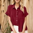 thumbnail image 2 of VBARHMQRT Female Linen Button Down Shirt Women Petite Summer New Ladies Loose Blouses Cotton and Lapel Rolled Short Sleeve Button Shirt Tee Shirt Linen Blouse Plus Size Womens Linen Shirts, 2 of 5