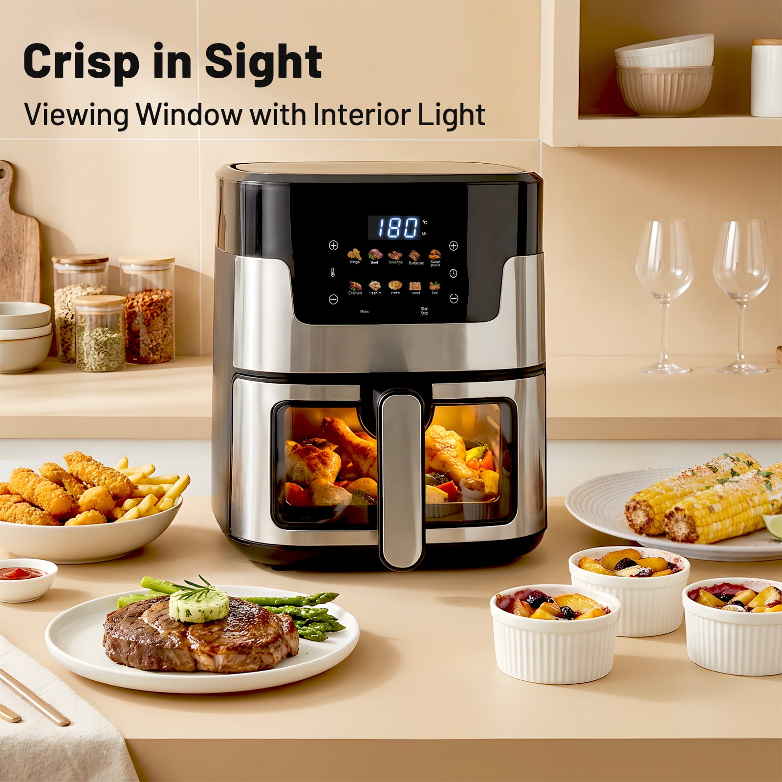 1. 4.5L Digital Air Fryer with Touch Screen, 10 Preset Modes, 360° Air Circulation for Oil-Free Cooking