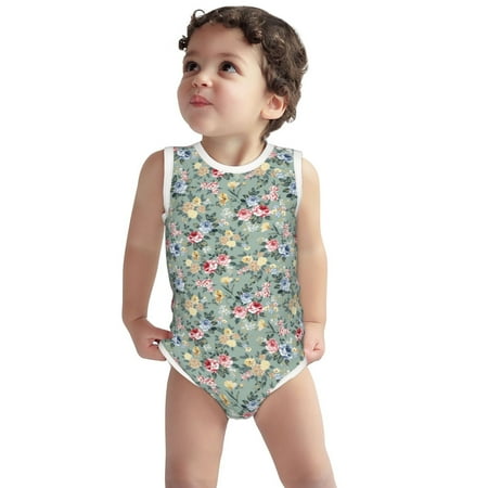 

Vsdgher Rose Flowers Print Baby Unisex Baby Cotton Sleeveless Bodysuits Soft and velvety comfortable and breathable