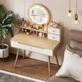 thumbnail image 2 of Tcbosik Vanity Desk with Lights and Mirror, 31.5" Makeup Table with 2 Doors and 2 Drawers, Dressing Table with Open Shelves for Bedroom, Ameican White Oak, 2 of 8
