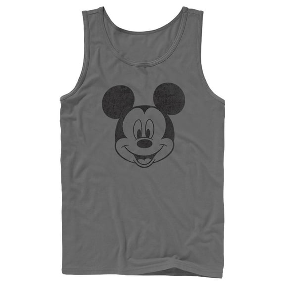 Men's Mickey & Friends Smiling Mickey Mouse Distressed Tank Top Charcoal 2X Large