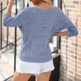 thumbnail image 4 of Siminsem Women's Crochet Long Sleeve V Neck Loose Fitting Top 2026 Summer Lightweight Boho Beach Cover Up Blouse Casual Resort Cruise Vacation Outfit Trendy Spring Sweater, Sky Blue, S, 4 of 5