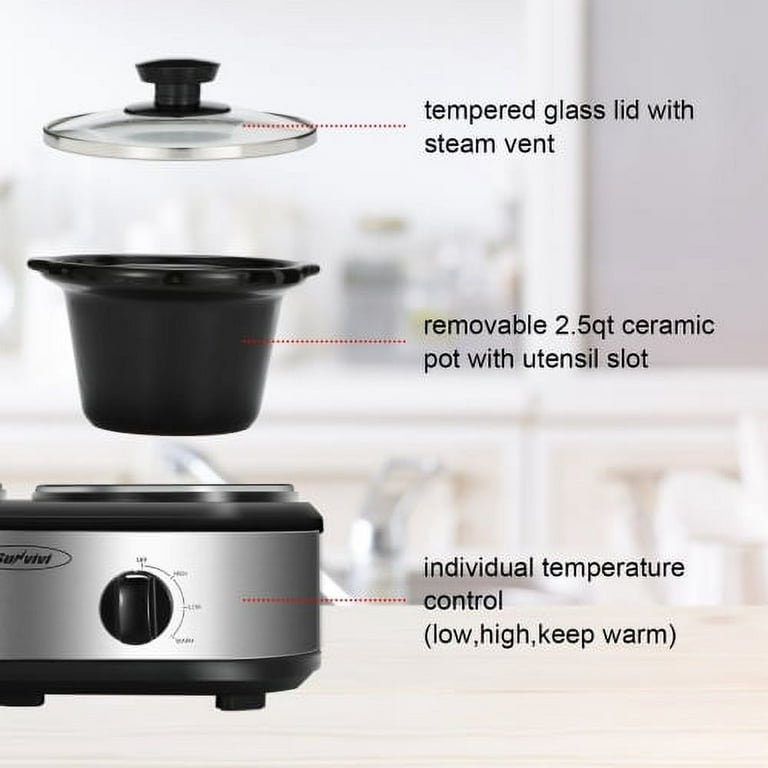 Dual Pot Slow Cooker 2 Pot Small Mini Crock Buffet Server and Warmer with Ceramic Pot Adjustable Temp
